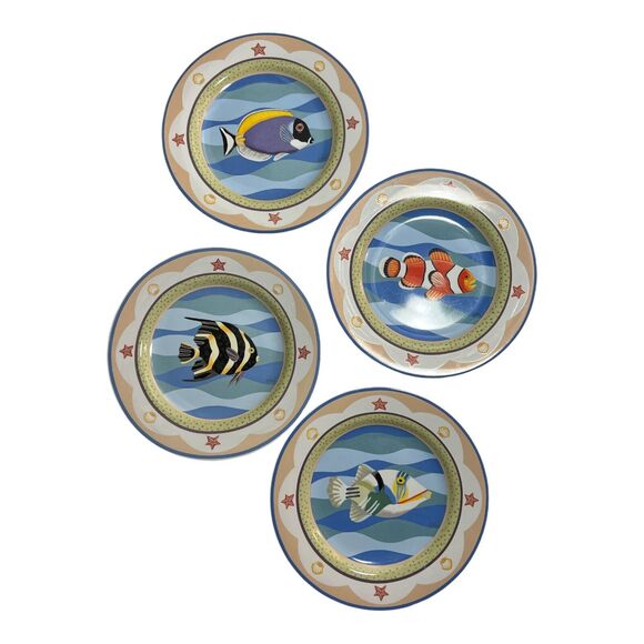 Sakura CORAL REEF Salad Plates SET OF FOUR SCENES & Four Matching Dinner Plates - Picture 1 of 7